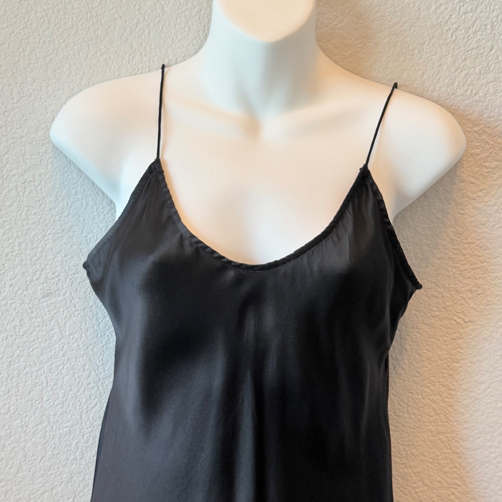 CAMI NYC Black Silk Slip Dress Midi Cowl Neck Adjustable Straps Womens M