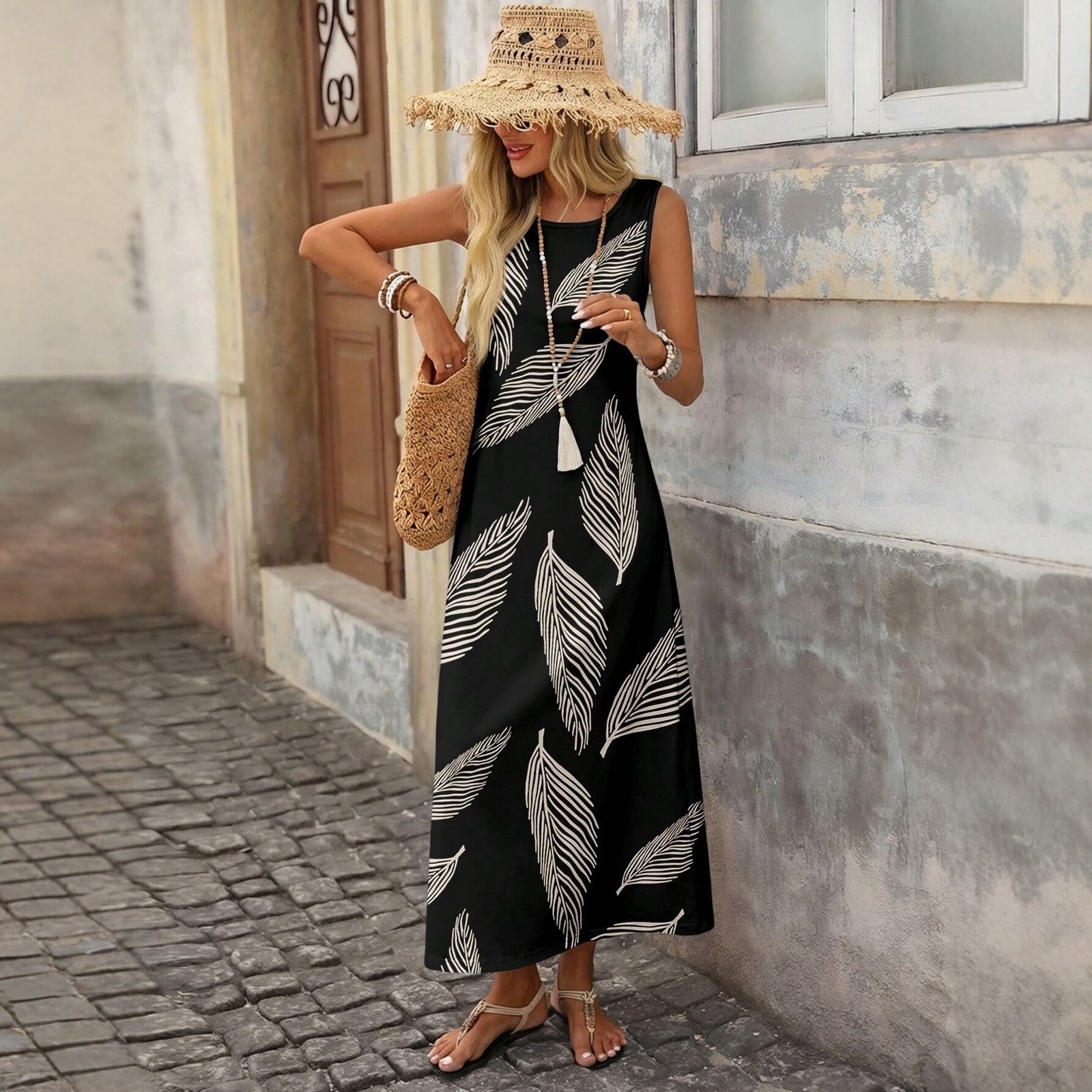 Summer Sleeveless Printed Loose-fitting Dress