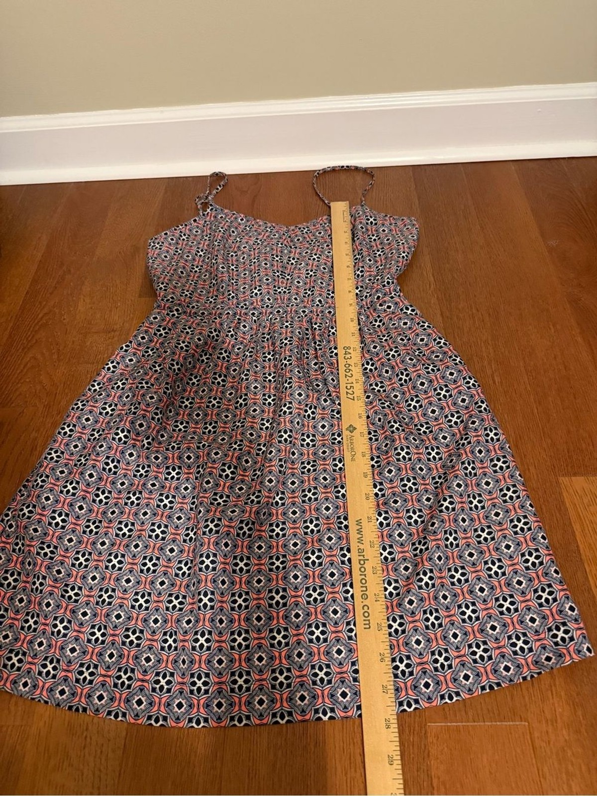 J.Crew Printed Seaside Cami Dress Size 4 Geo Tile Coral Navy Pocket Sundress
