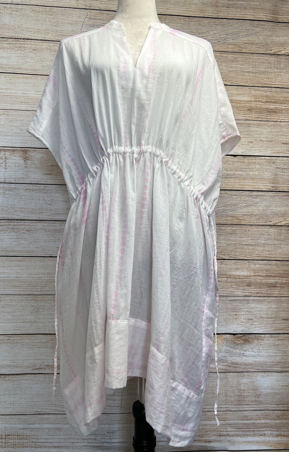 nwt All Saints ISME Cotton Tie-Dye Dress Sz M Pink Cover-Up Drawstring Waist
