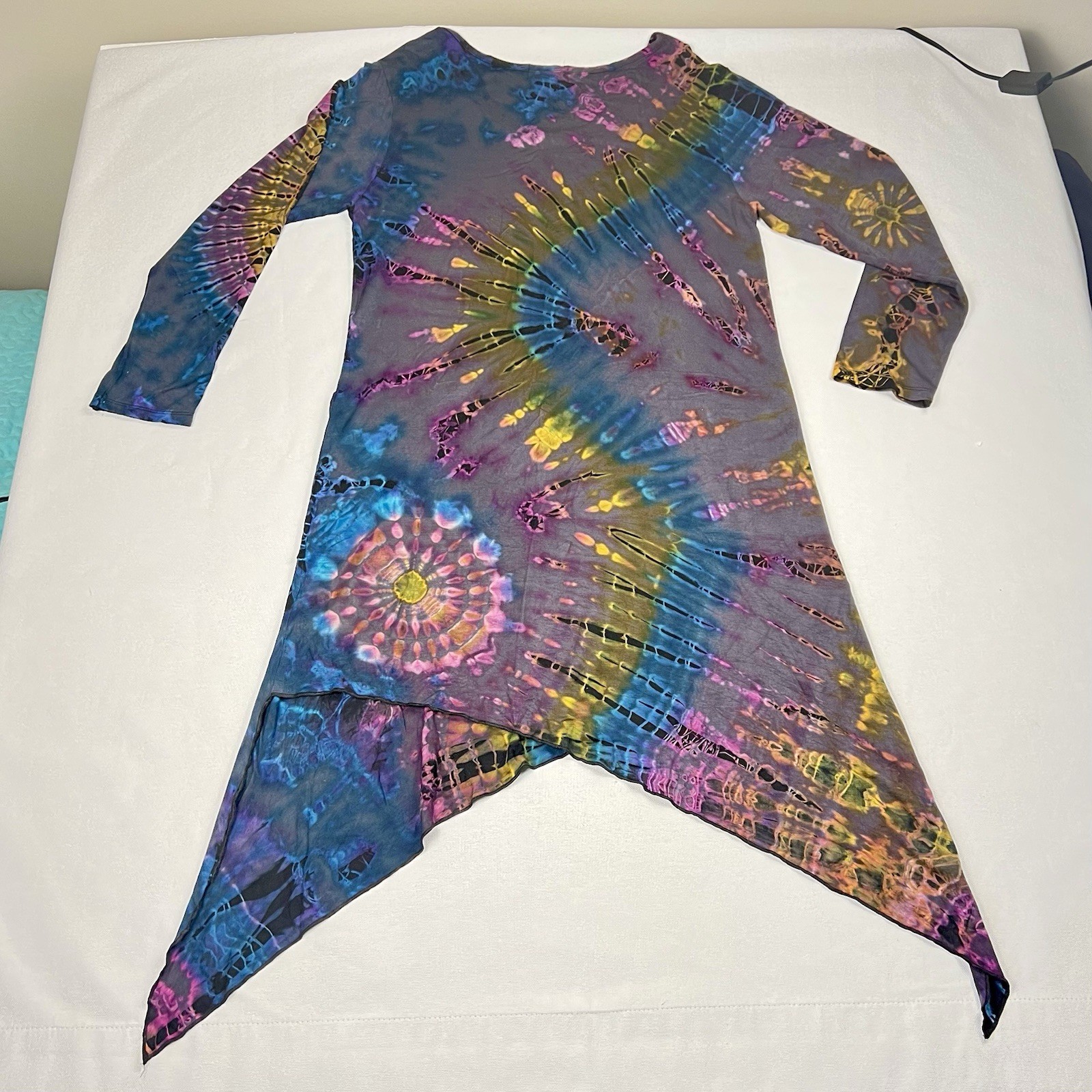 Kathmandu Imports Boho Tie Dye Asymmetric Dress Multicolor Festival Hippie L/XL