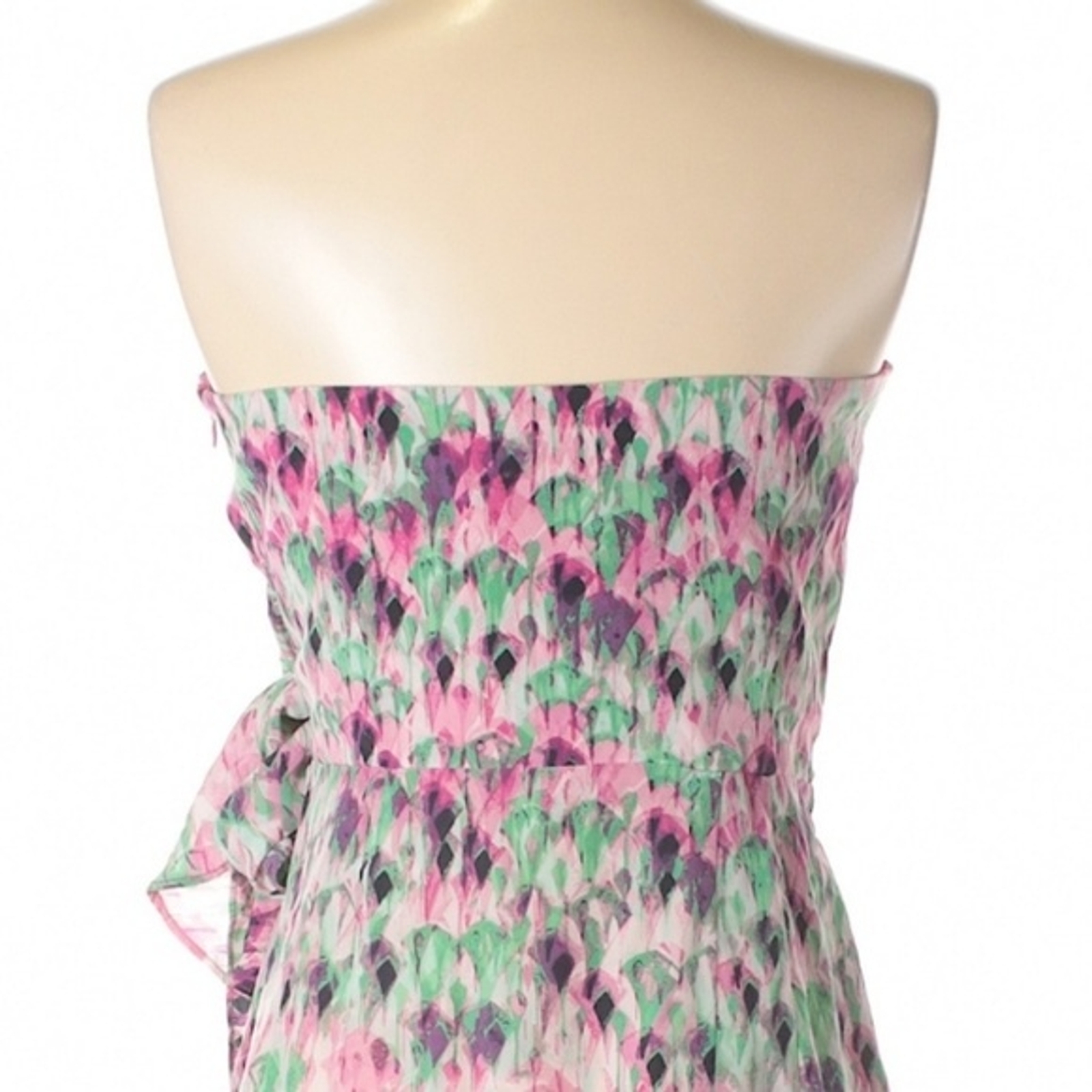 Presley Skye 100% Silk Dress Size S Pink White Abstract Fairy Whimsy Dressy Kei