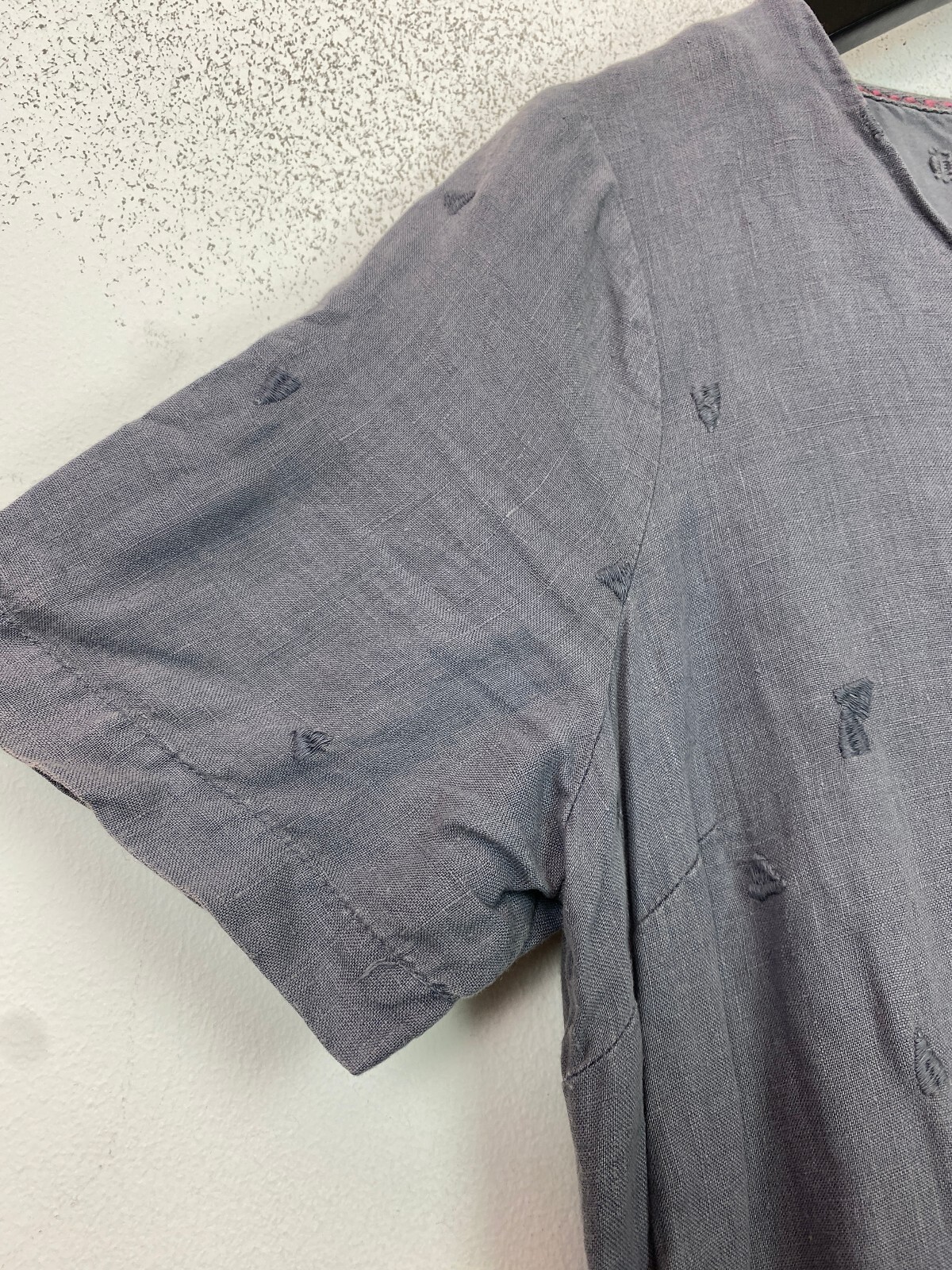 White Stuff Grey Embroidered Knee Length Shift Dress Short Sleeve Pockets UK 10