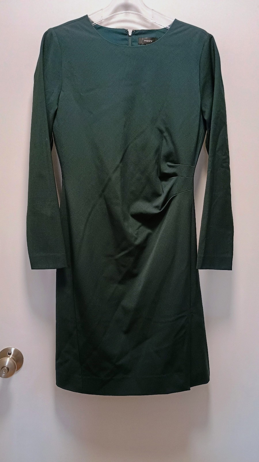 $448 NWT Theory Stretch Wool Long Sleeve Dark Green Sheath Any Occasion Dress 4