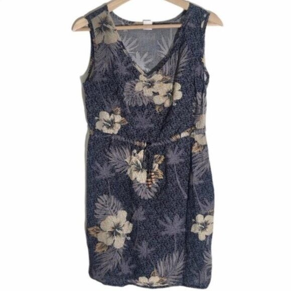 Palmwave Hawaii Luau Blue Floral V-Neck Dress L