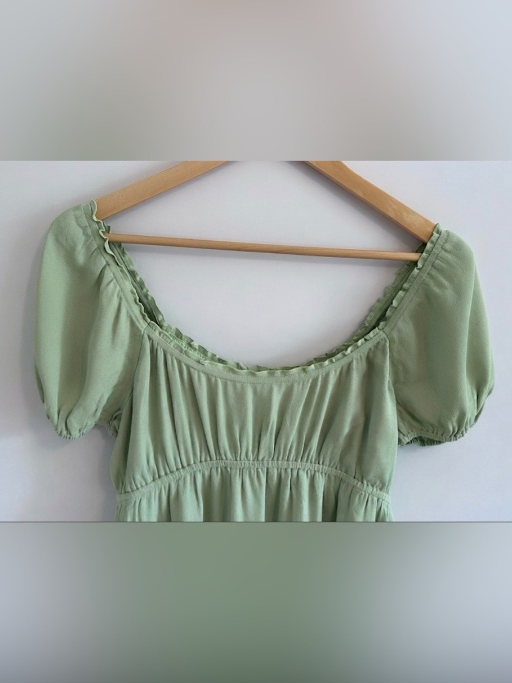 Aritzia Sunday Best Hadley Babydoll Mini Dress S Sage Green Smocked Cottagecore