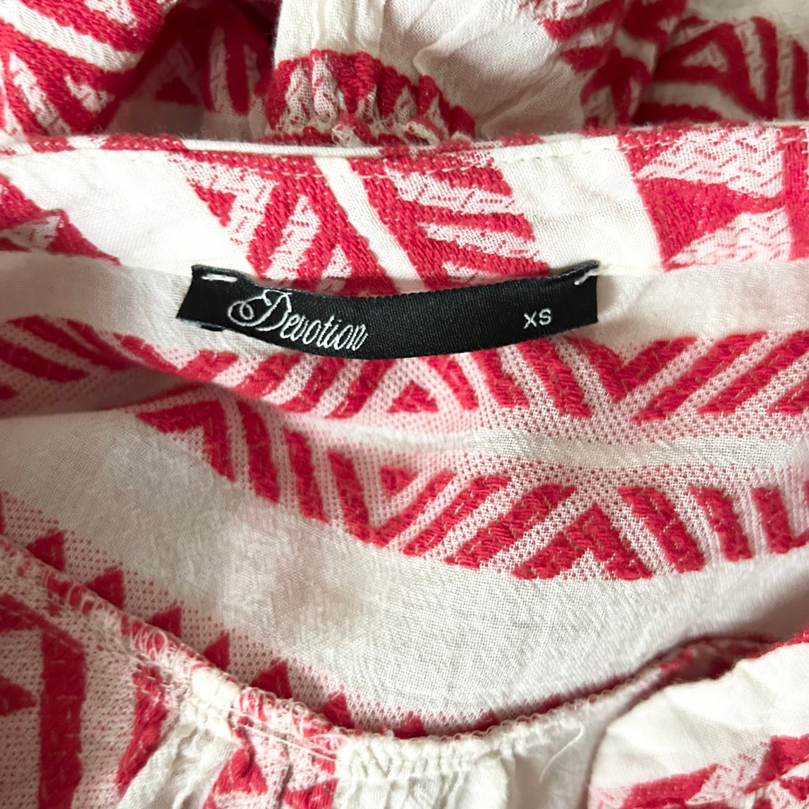 Devotion Twins Ella Red White Embroidered Jacquard Tiered Mini Dress XS