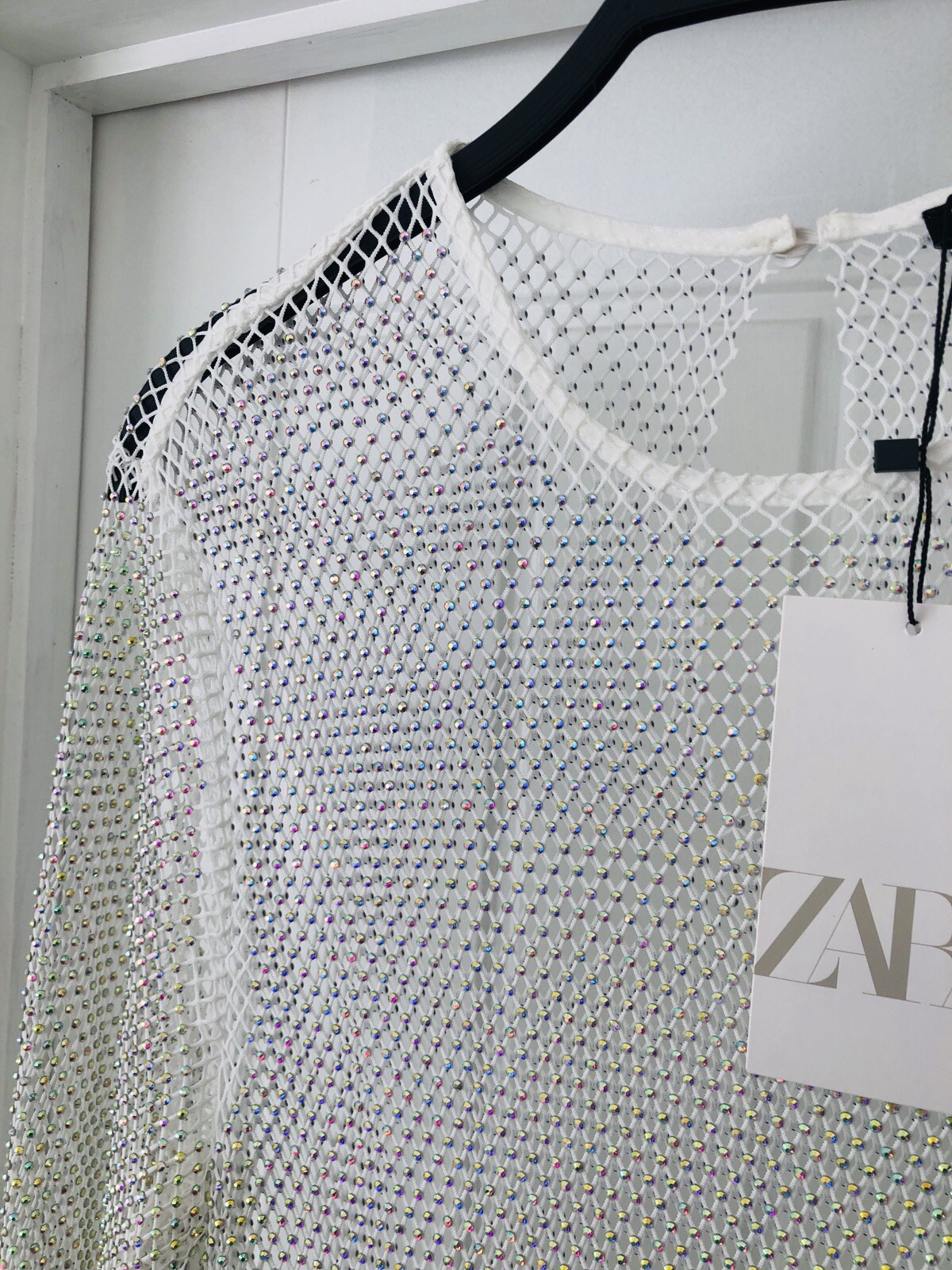£120 ZARA SILVER RHINESTONE MESH midi maxi bodycon DRESS XS S 8 10 12 Cover Up