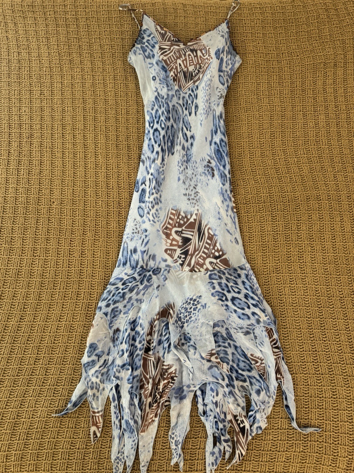 Rene Derhy Women’s M Animal Print Silk Chiffon Long Slip Dress V-Neck