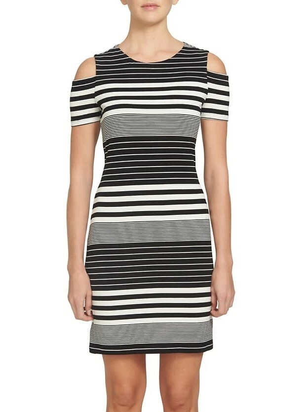 1.STATE 154292 Women’s Stripe Body-Con Dress Short Sleeve Black Sz. Medium