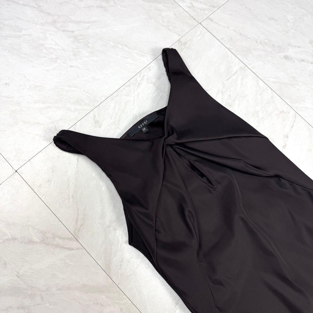 Gucci Tom Ford 2004 Runway Archive Keyhole Cutout Dark Brown Stretch Dress 38
