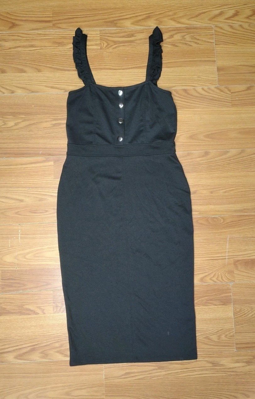 Don’t You Dare Women’s Little Black Dress Size Medium Black Y2K Fitted Long