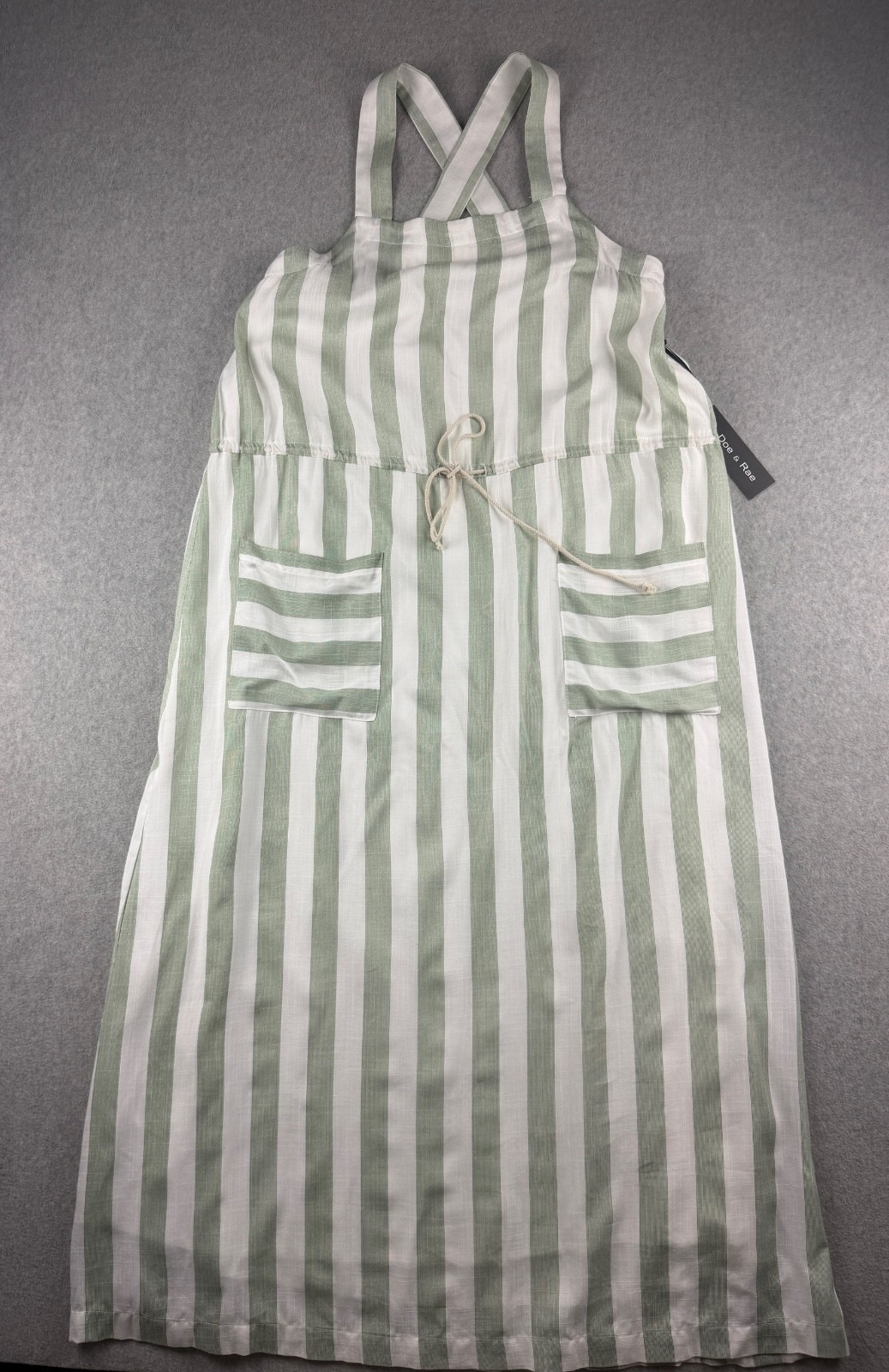 Doe & Rae Sage Stripe Crossback Dress Pockets NWT Women’s Small