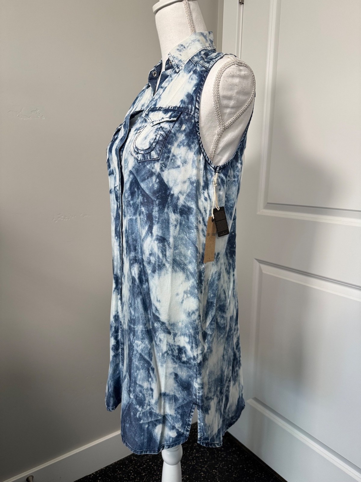True Religion Womens Tie-Dye Sleeveless Indigo Tencel Georgia Dress XS Travel