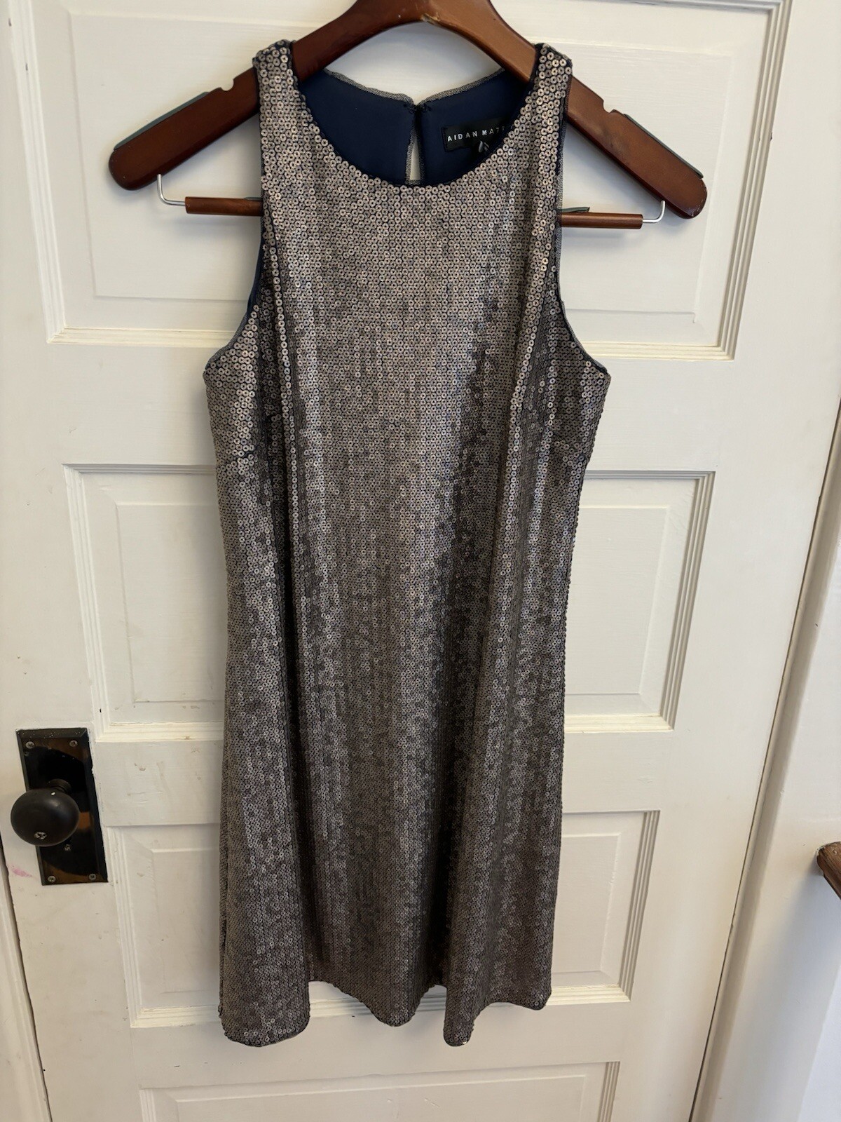 Aidan Mattox Women’s Gold Sequin Navy Mesh Sleeveless Dress Size 2