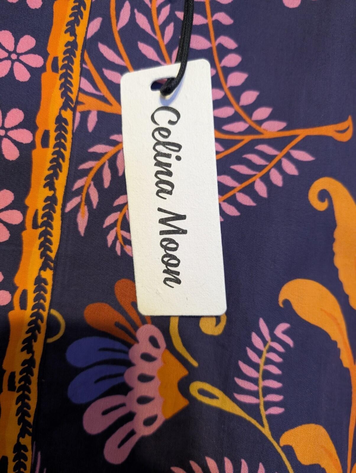 Celina Moon Boho Floral Tunic Dress NWT Womens Medium Retro 70s Purple Orange