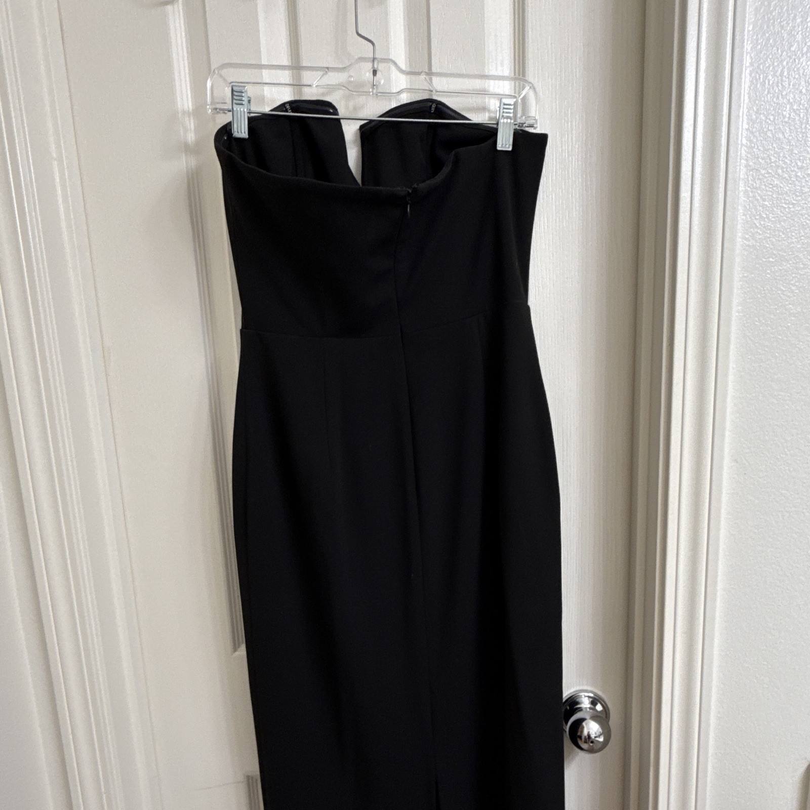 Calvin Klein Black Solid Sleeveless V-Neck Long Pencil Dress Slit Zip Size 8