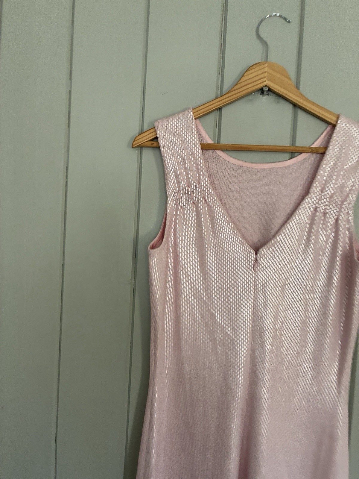 St. John Long Dress 8 Pink Paillete Formal Evening Gown Stretch Sleeveless