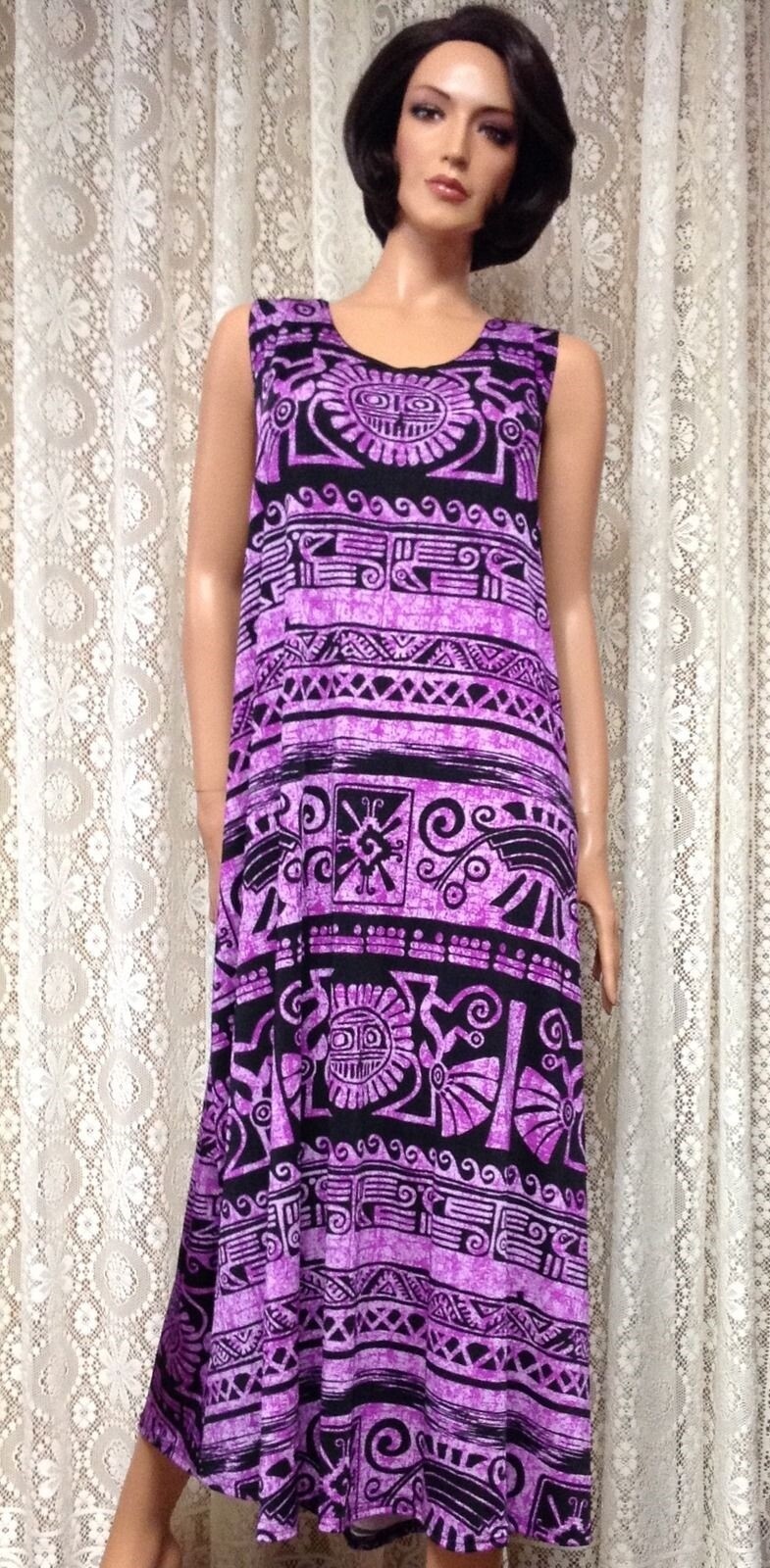 JOSTAR Purple Aztec LONG TANK DRESS Stretch Poly Spandex Knit S M L XL 2X 3X