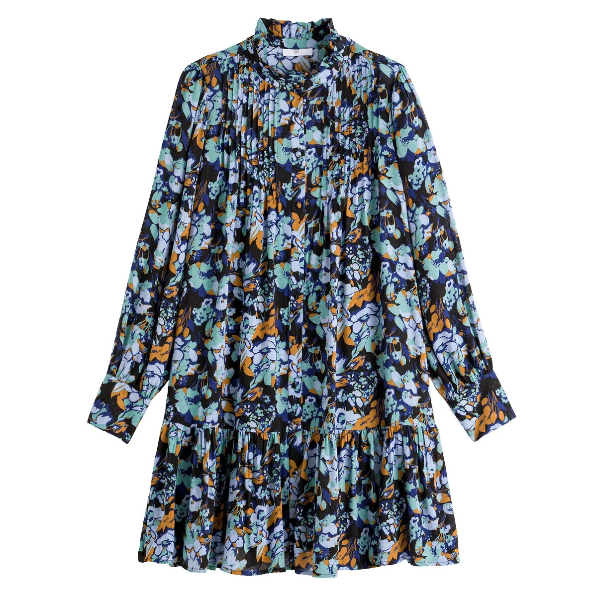 La Redoute Buttoned Floral Shirt Dress Size 12 Ruffled Tiered High Neck RRP £52