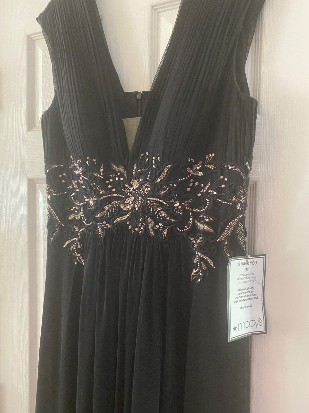 Betsy & Adam black beaded v-neck gown 12