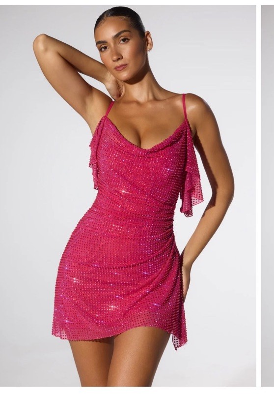 Oh Polly Hot Pink Embellished Kaftan Mini Dress with Corset US size 6