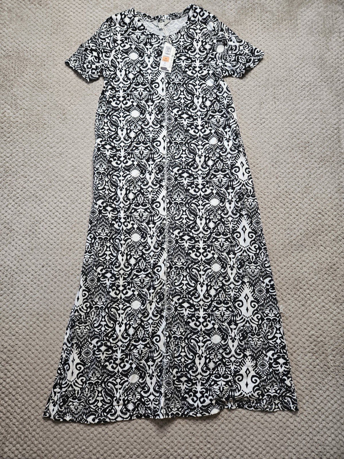 Marks And Spencer Tribal Print T-shirt Dress with Pockets Black/White Size UK 10