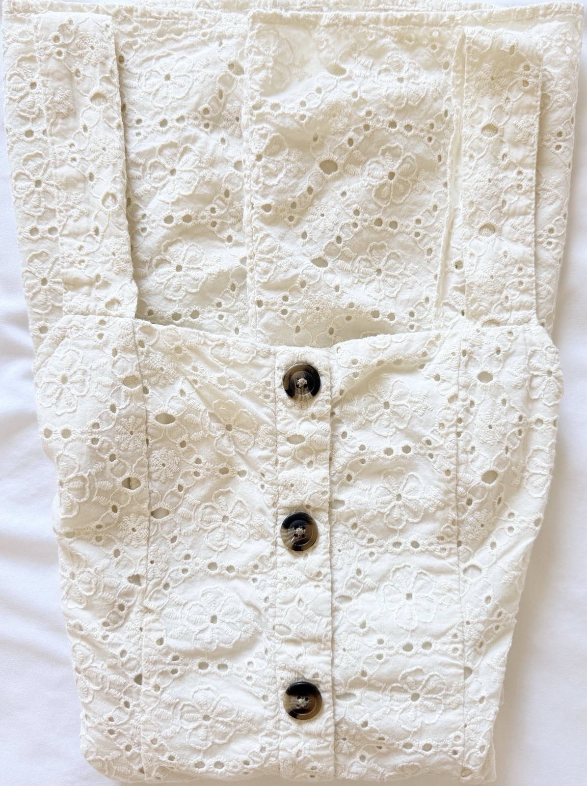 BOHO American Eagle White Cotton Eyelet Square Neck Smocked Mini Dress M