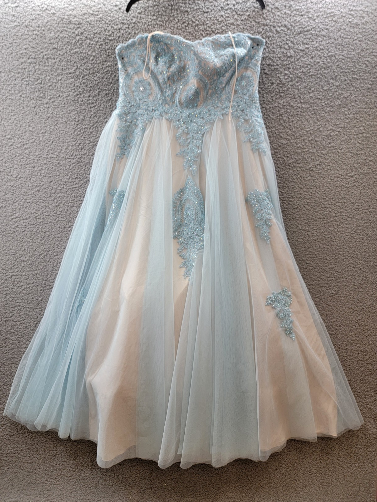 Say Yes Trendy Plus Size Strapless Embellished Gown 14W Pale Sky/Soft Peach