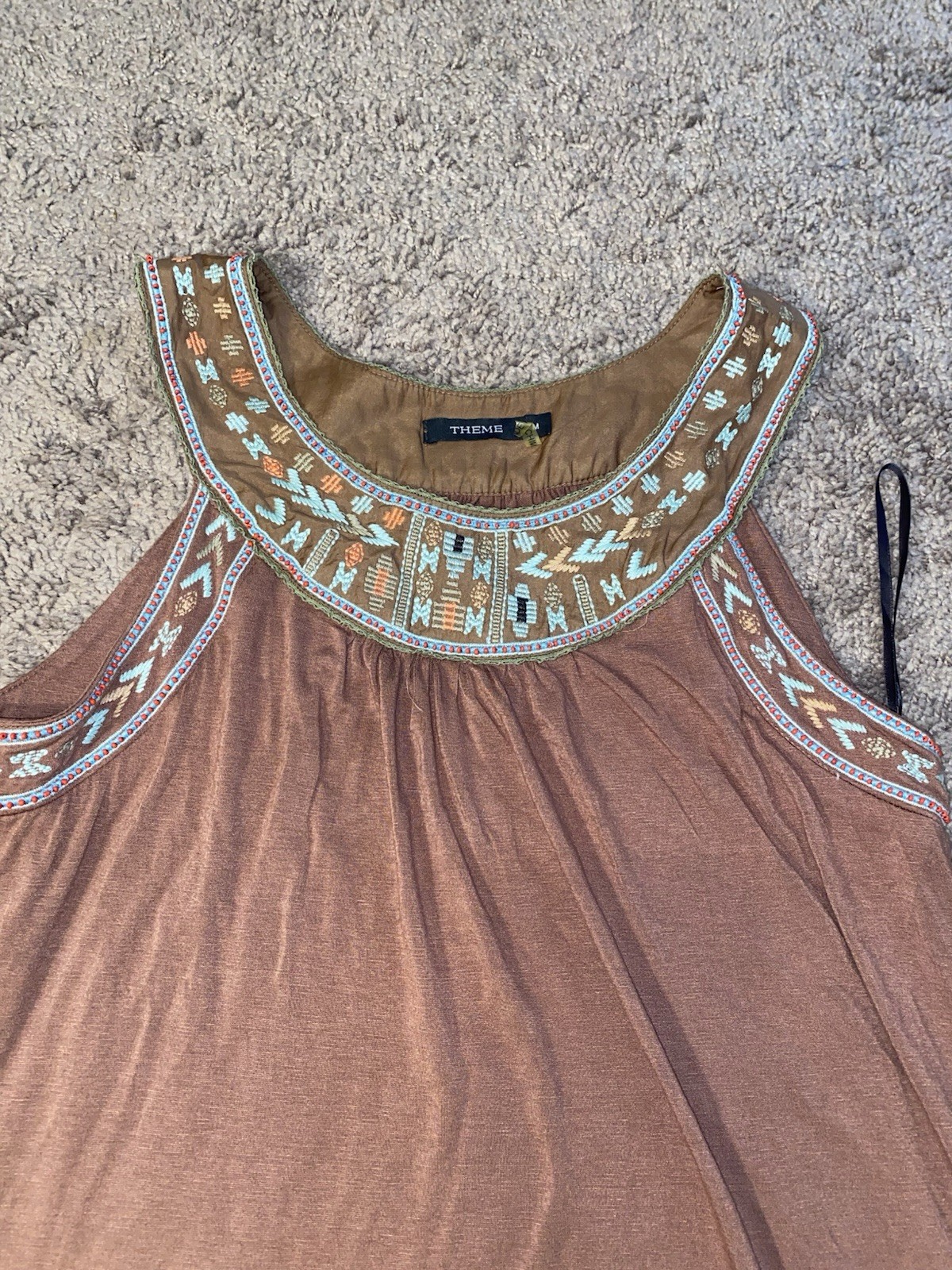 Theme Womens Medium Brown Sleeveless Dress Embroidered Boho Southwestern