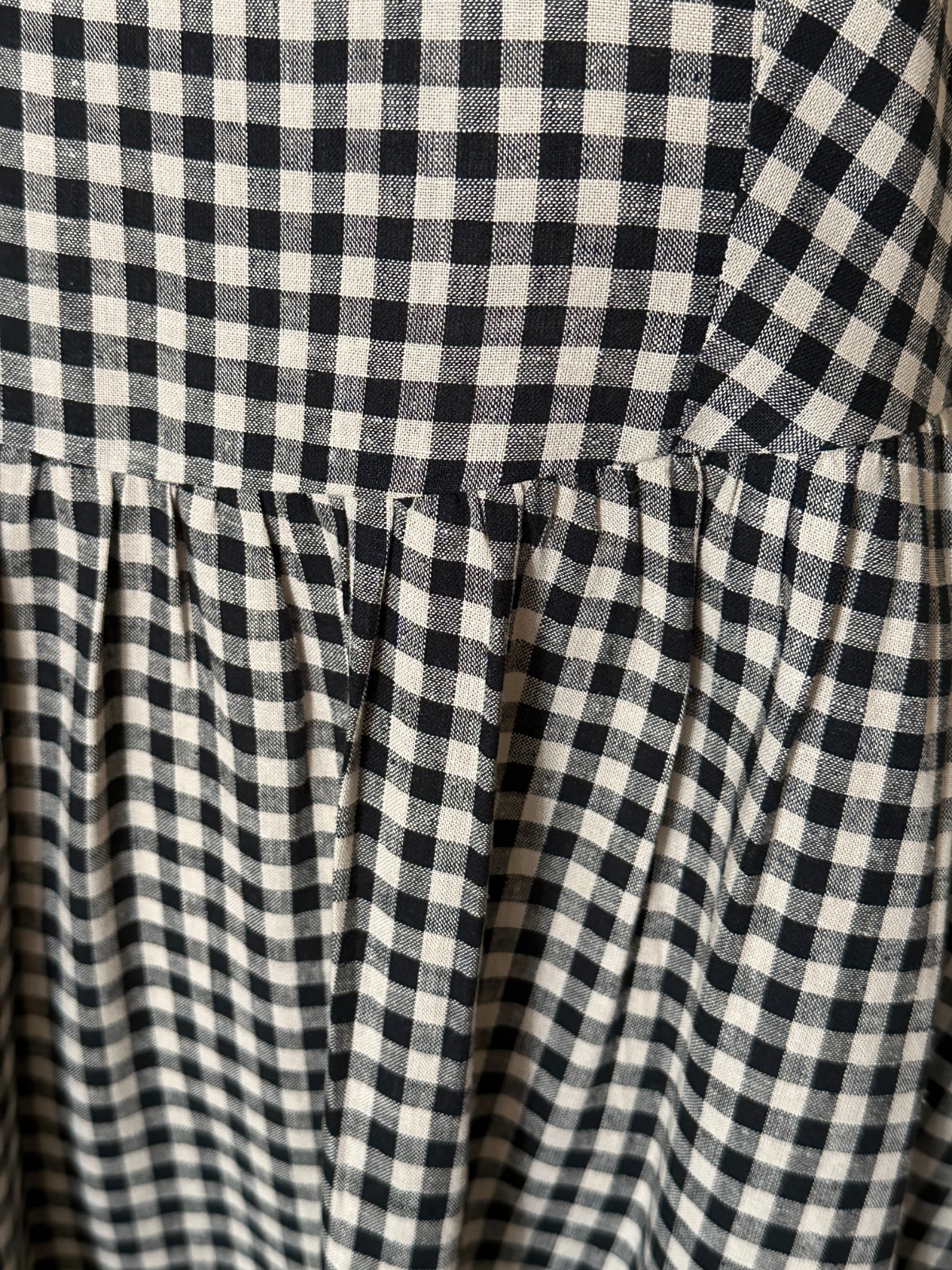 GAP Black Ivory Gingham Linen Blend Drop Waist Dress XL Pockets NWT