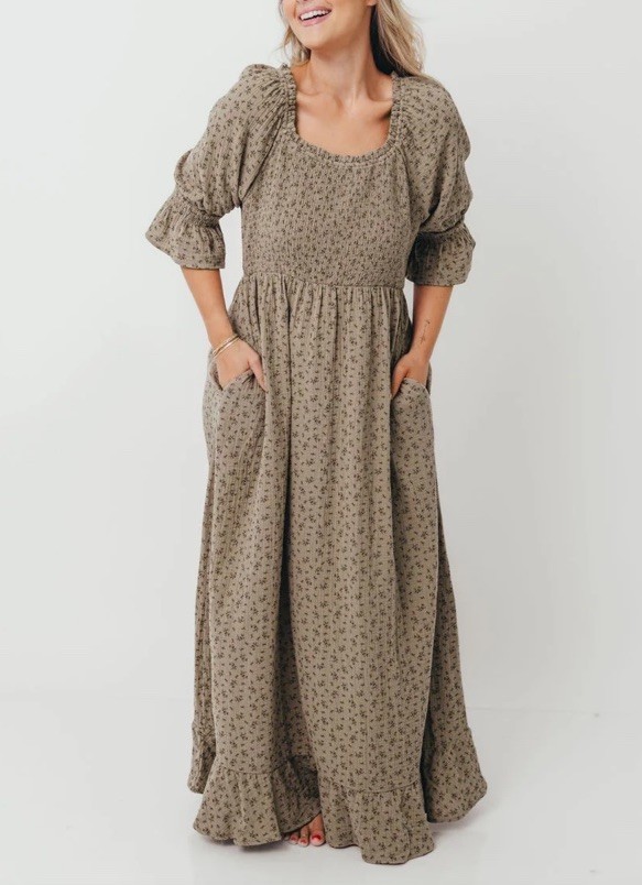 WORTH COLLECTIVE SIENNA COTTON PUFF SLEEVE BUMP FRIENDLY MAXI DRESS XL 14/16