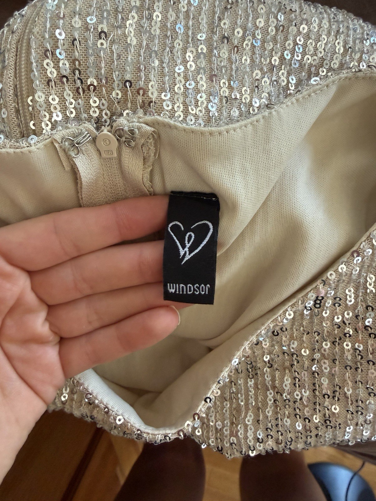 Windsor Silver Sequin Bodycon Mini Dress Long Sleeve Round Neck Stretch M