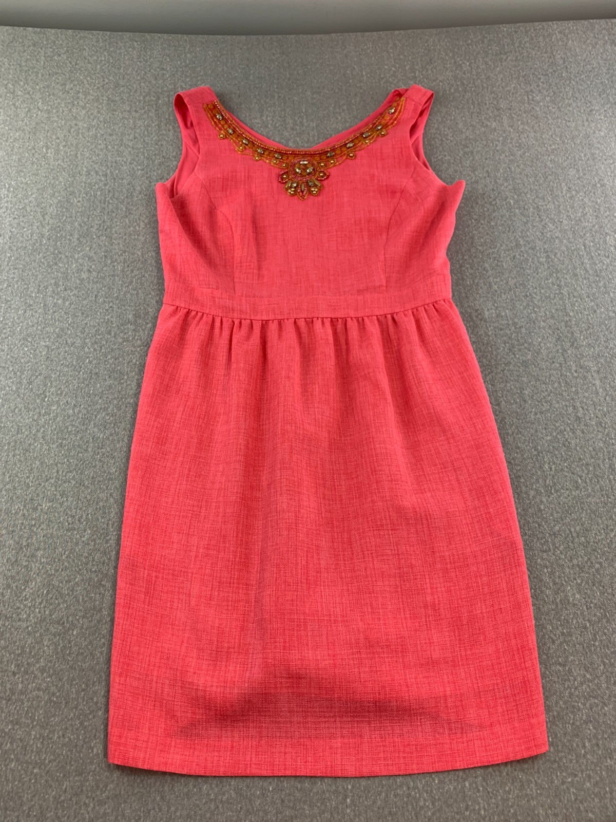 Ellen Tracy Sleeveless Round Beaded Neck Zip Shift Dress Women Orange Size 10P