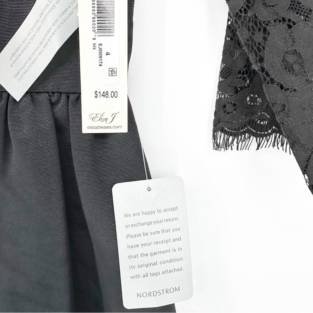 NWT Eliza J Lace & Faille Scalloped Black Dress Size 4