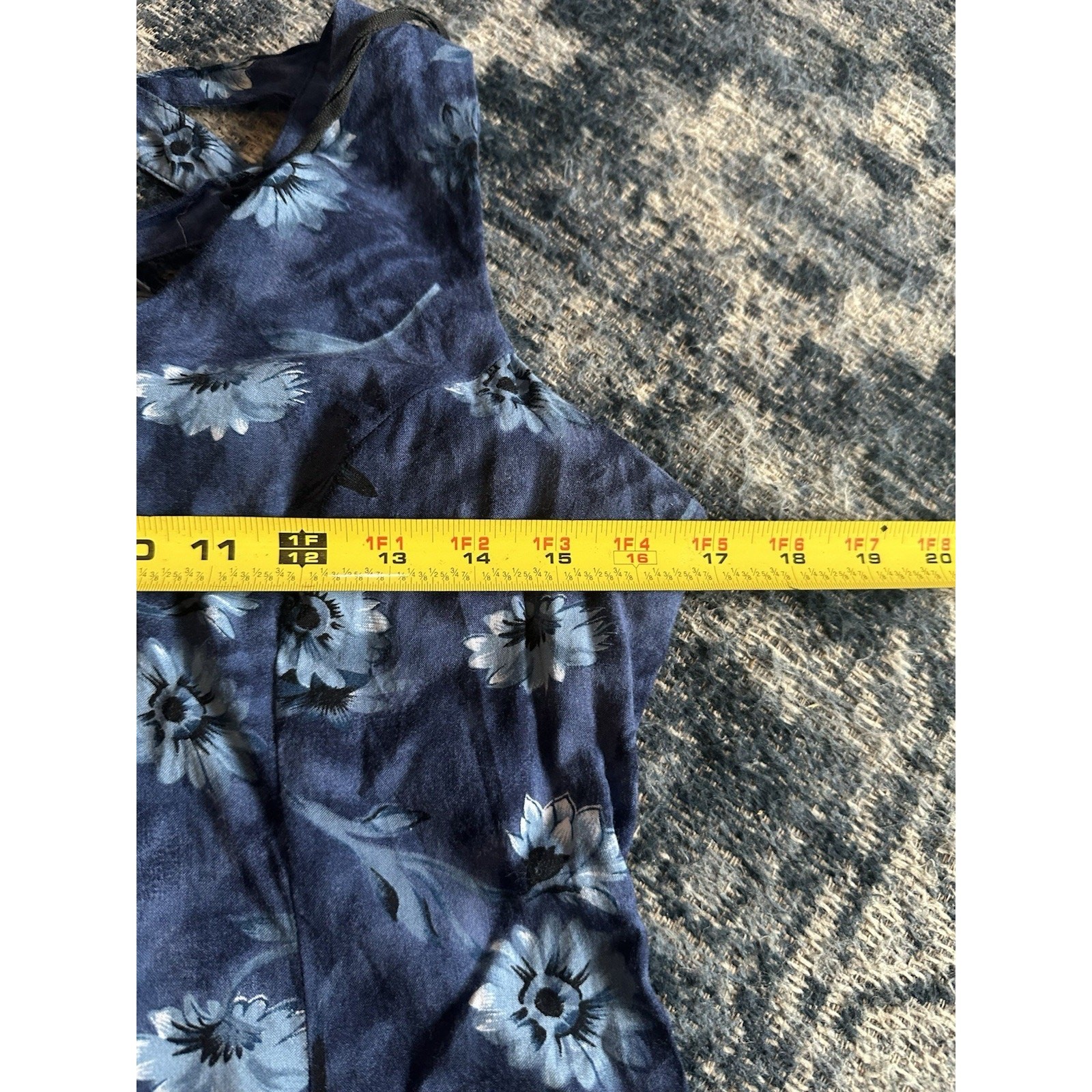 Vintage Floral Dress Pearl Button Front Cottage Y2K 90s Sz.3/4 Blue Strappy Back
