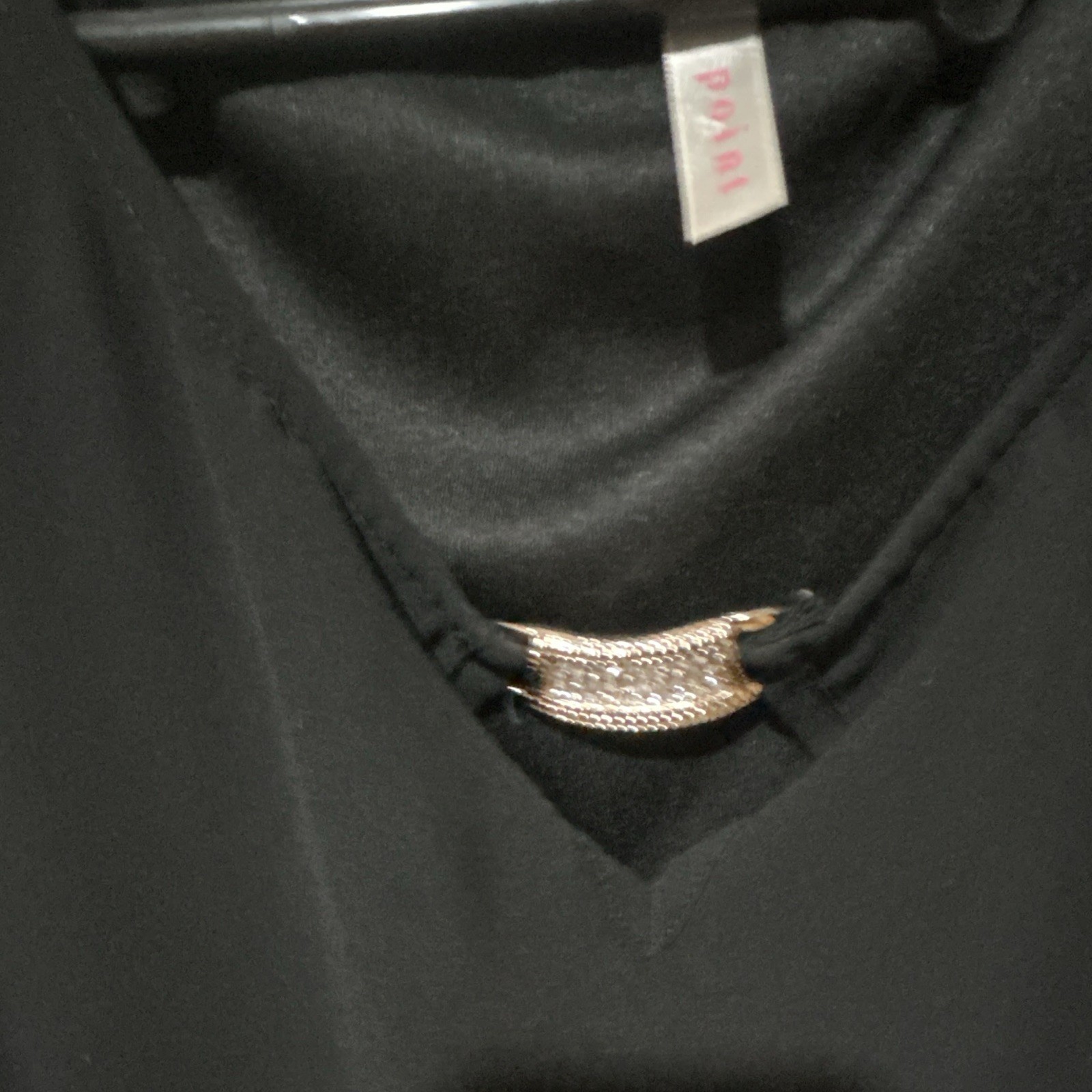 Point Women One Size Black Solid Shirt Dress V-Neck 3/4 Sleeve Metallic