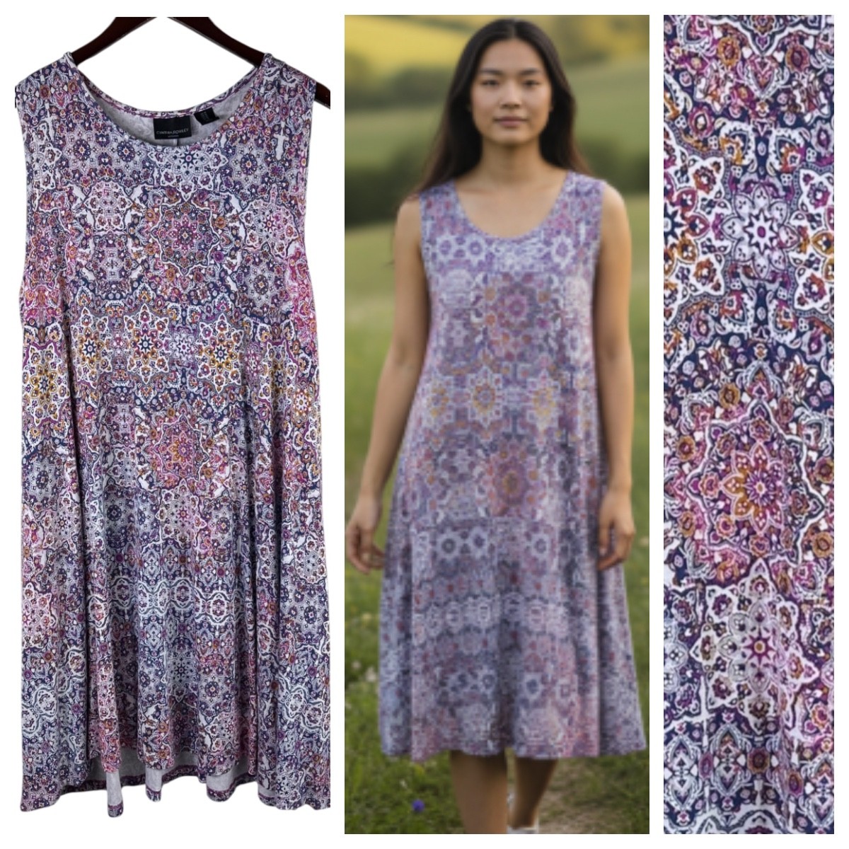 Cynthia Rowley Tank Dress Sundress Sz 1X 16 18 Purple Swing Flare Kaleidoscope g
