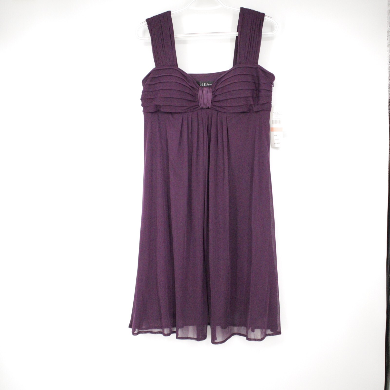 NWT $118 S.L. Fashions Womens Size 10 Rouched Bust Empire Waist Dress Eggplant