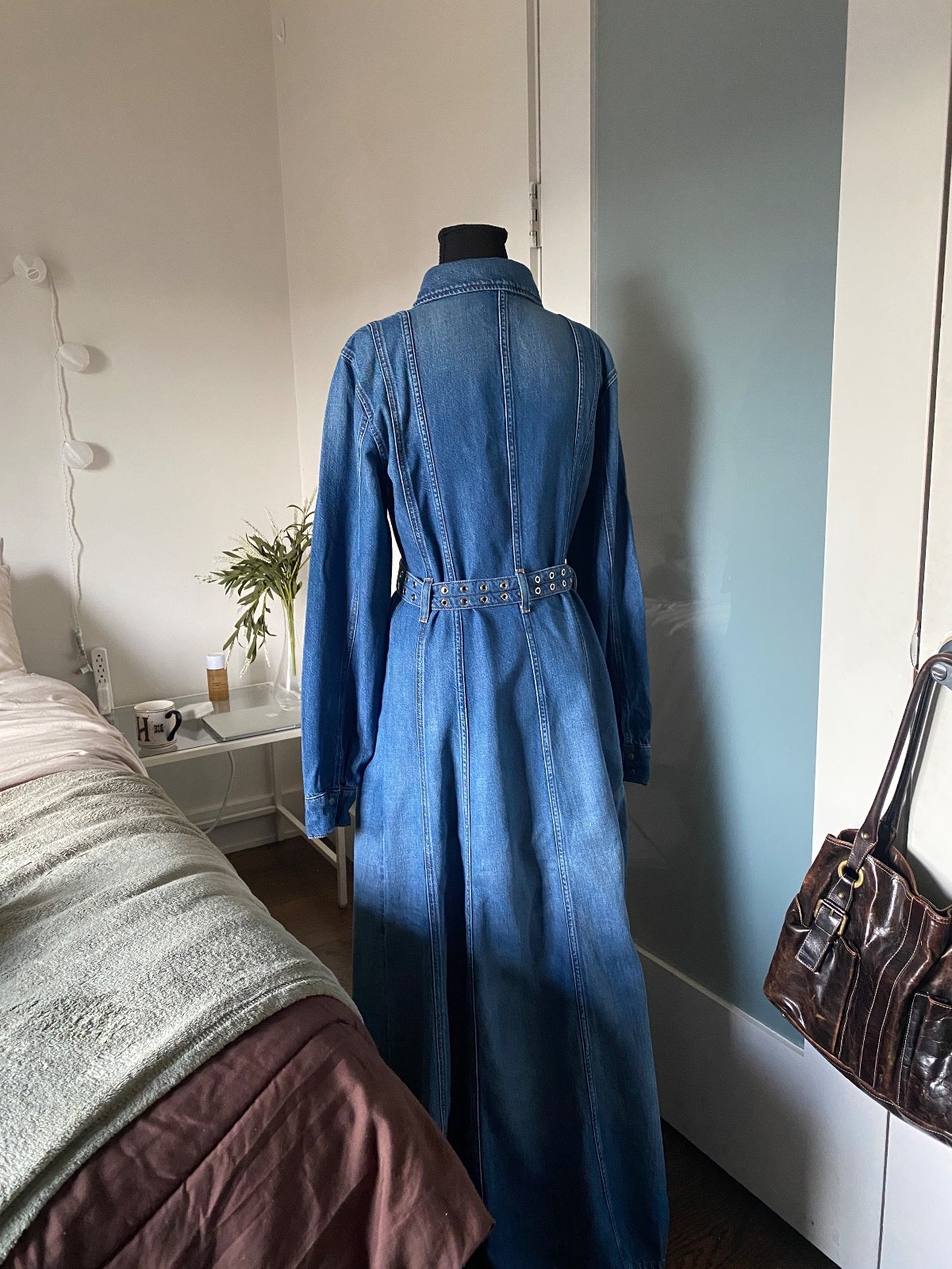 GANNI summer ’25 blue denim corseted maxi flare dress size 36 perfect condition