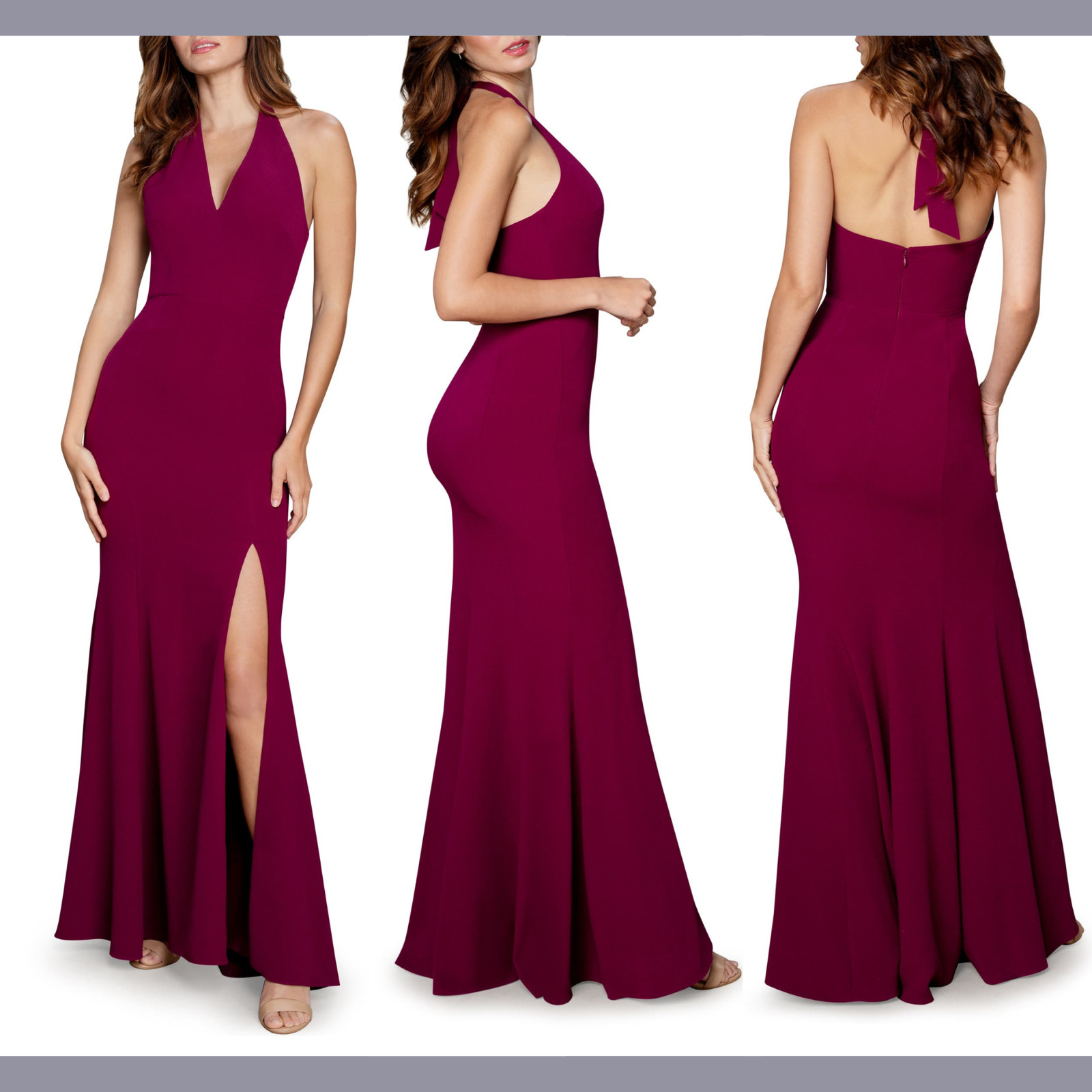 NWT $268 Dress the Population [ Small ] Shiloh Halter Trumpet Gown Magenta #G902