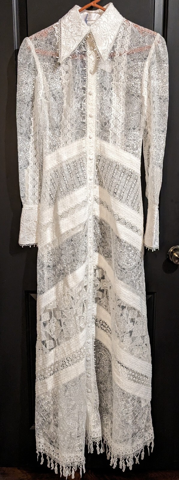 Leo & Lin Juno Poly & Silk Button Down Lace Dress White Long Sleeve Size 6 – NWT