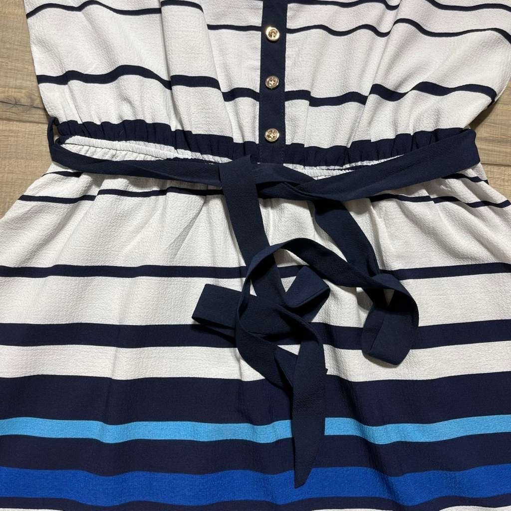 Papaya Womens Double Strap Lined Belted Mini Dress Size Medium White Blue