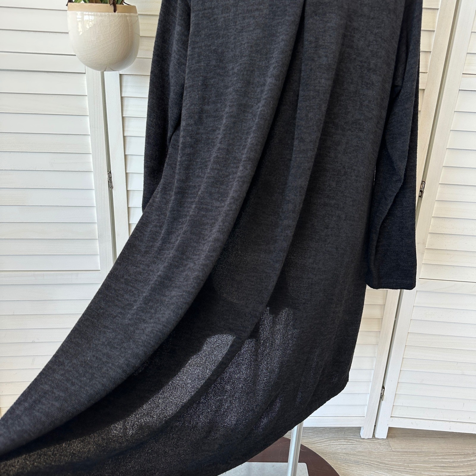 Gershon Bram Black Tunic Dress Long Sleeve Pleated Detail Lagenlook Size Large