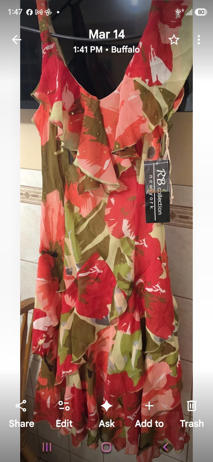 RB Collection New York Floral Ruffle Sleeveless V-Neck Strappy Long A-Line Dress