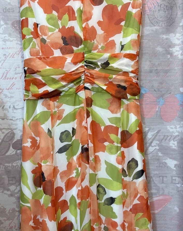 BLACK LABEL by Evan-Picone Women’s 12 Orange Floral Midi Sleeveless Dress Lined*