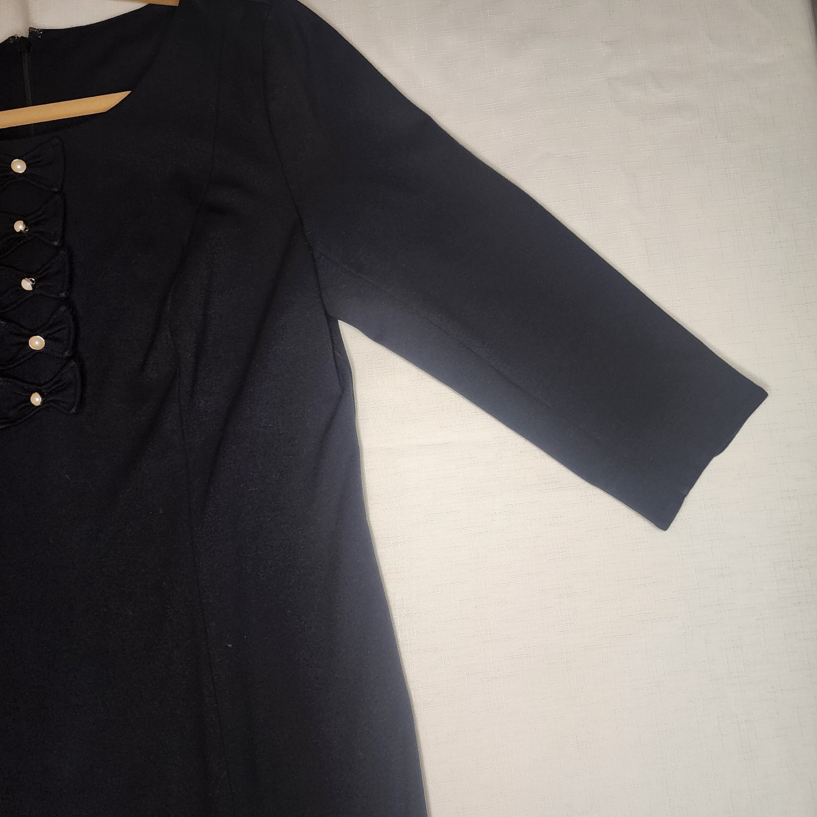 Talbots Dress Womens 10 Black Bow Tie Pearl Button Sheath Whimsygoth Limited Ed