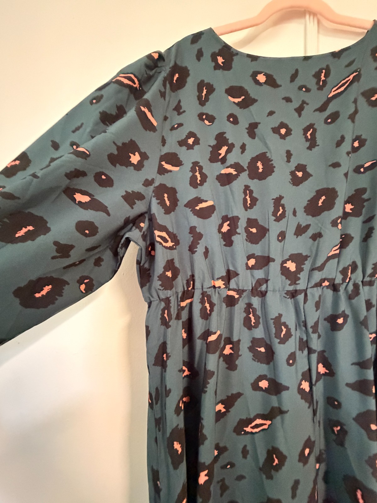 SHEIN Curve Teal Leopard Print Maxi Dress 4XL Plus Size Long Sleeve Button Boho
