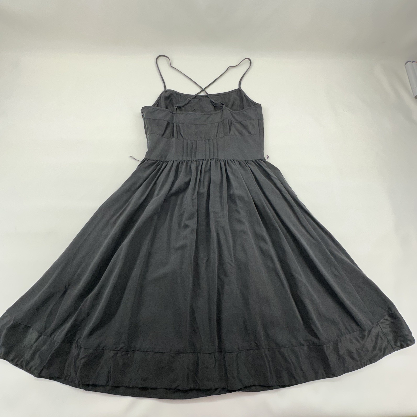 Moda International 100% Silk Black Midi Dress 6 Pintuck Empire Y2K Coquette