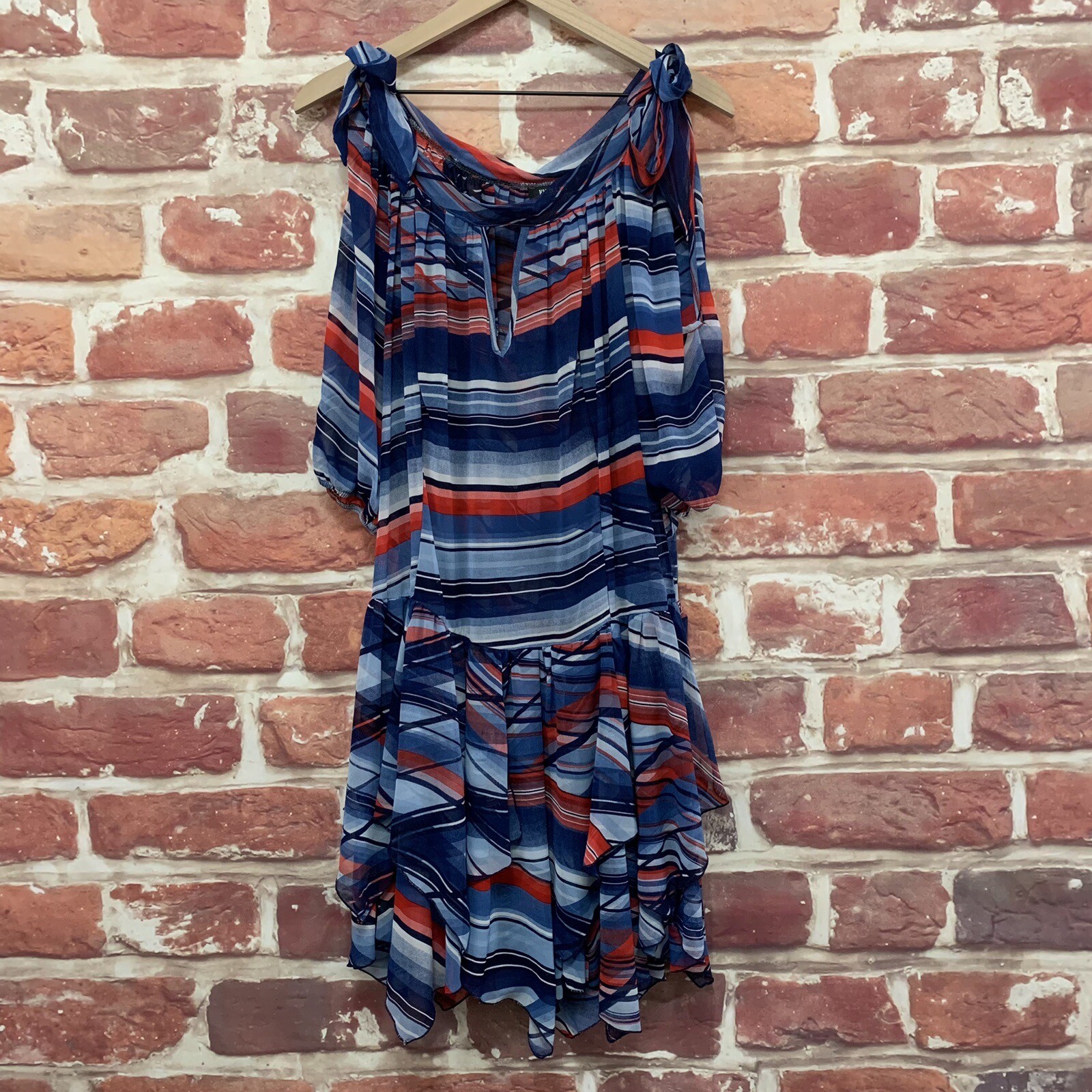 Fifilles Paris Dress Womens Large Blue White Red Multicolor Striped Abstract